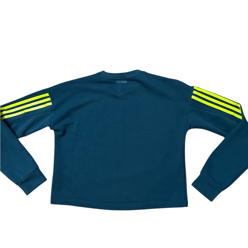 Adidas Women’s Size XS Green And Yellow Crop Sweatshirt Striped Sleeves - Picture 6 of 9